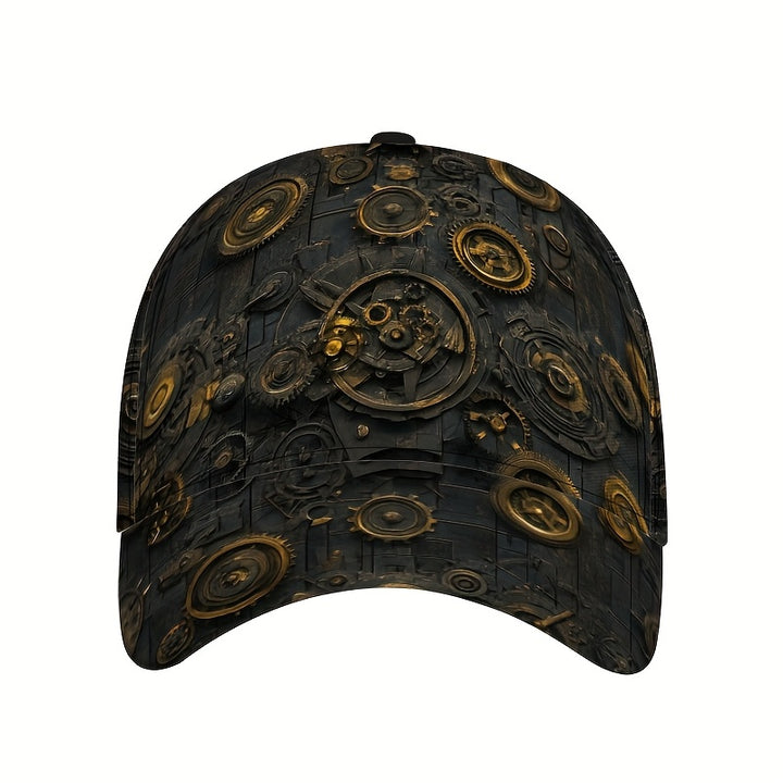 1 gorra de béisbol con estampado de engranajes y engranajes Steampunk - Gorra ajustable y ligera de poliéster con diseño mecánico intrincado, ideal para uso casual, perfecta para vacaciones, gorra casual | Estilo Steampunk | Gorra ligera