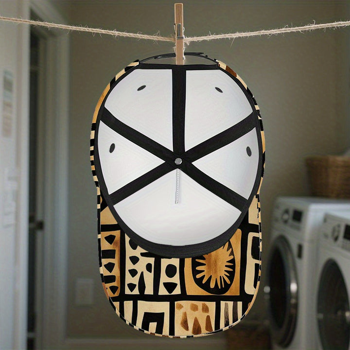 1 Gorra de béisbol con estampado abstracto tribal de garabatos - Sombrero ajustable con diseño de pico de pato ligero y patrón geométrico marrón, ajuste cómodo para uso diario, regalos de Navidad