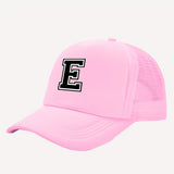 Gorra de camión con estampado de 26 letras rosa para niñas - Espalda de malla transpirable, cierre ajustable con clic, diseño de letras A-Z adecuado para regreso a clases, cumpleaños y verano | Regalo de moda, equipo casual para jóvenes | Gorra de béisbol