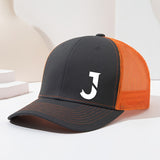 Gorra de béisbol unisex con letra J en el costado, diseño de malla transpirable y visera curva, ideal para primavera y verano. Gorra tipo trucker ajustable, perfecta para actividades al aire libre, deportes, senderismo y pesca