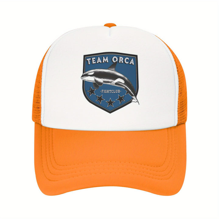 Gorra de regreso de Team Orca - Malla ligera y transpirable para hombres y mujeres, negro con diseño blanco, ideal para uso casual y diario, regalo de vacaciones perfecto, gorra para todas las estaciones | Gorra de camionero estilosa | Equipamiento de cab