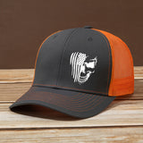 Gorra de béisbol curva con estampado de calavera y bandera de letra para hombres y mujeres, elegante sombrero de camionero para actividades al aire libre, ajustable y adecuado para camping y pesca, perfecto para correr, hacer senderismo y camping, lo conv