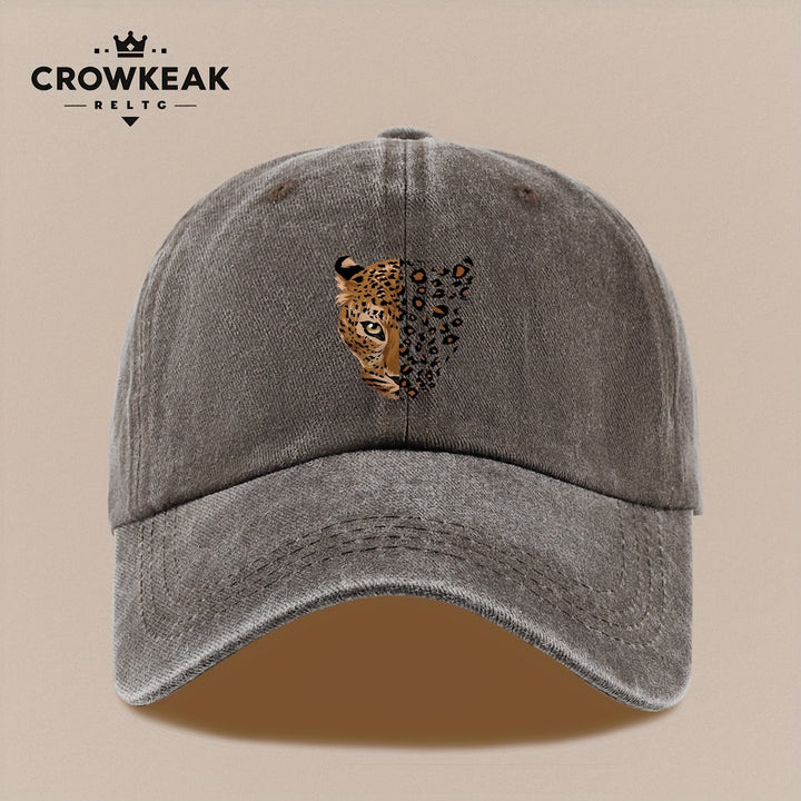 1 gorra de béisbol retro con estampado leopardo - Diseño ajustable similar al oído del cheetah, ligera y transpirable para , viajes u outfits casuales: marrón//beige claro (lavada manual)