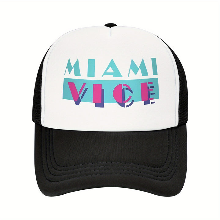 Fabric. Gorra de béisbol inspirada en Miami Vice para hombres y mujeres - Gorra de camionero de malla ligera y transpirable con visera ajustable, diseño en dos tonos, perfecta para todas las estaciones y regalo de vacaciones