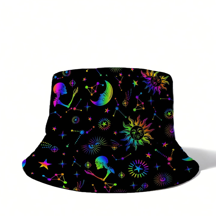 Gorra de cubeta unisex de estilo funky de paquete único, tejido de poliéster 100% no elástico, con estampado de galaxia, lavable a mano