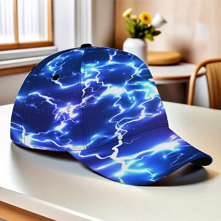 1 pieza, gorra de béisbol con diseño digital de arcos eléctricos, ajustable, ligera, plegable, ideal para actividades al aire libre como senderismo y ciclismo, diseño de arcos eléctricos azules con rayos, gorra de ciclismo, gorra de moda, gorra ligera.