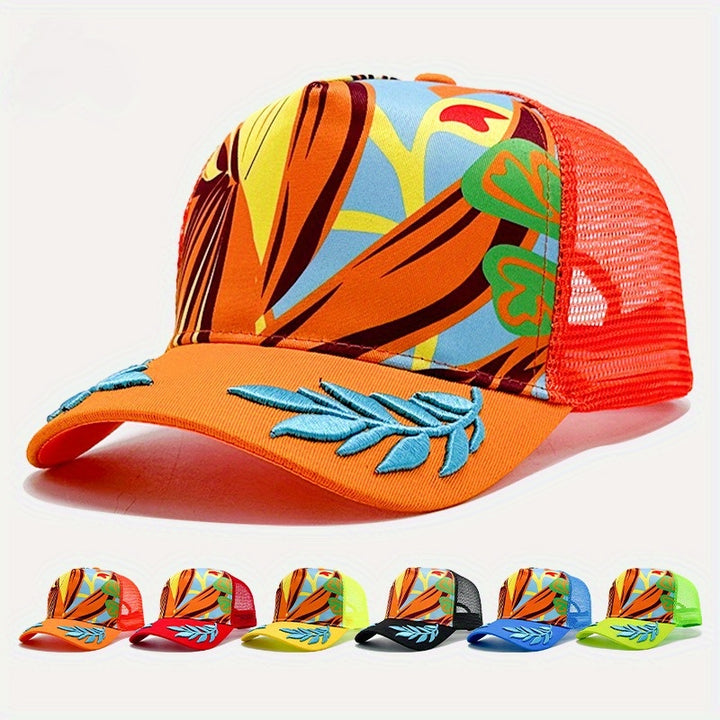 1pc Gorra de Béisbol Bordada para Hombre con Diseño Tropical Vibrante, Sombrero Transpirable para Playa, Deportes y Salidas Casuales, Accesorio de Viaje, Cabezal Elegante, Cómodo