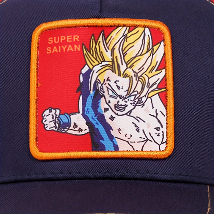 Super Saiyan Anime Logo & Símbolo de Goku/Zen Gorra Trucker - Malla Ligera Snapback, Diseño Icónico de Manga para Hombres y Mujeres, Casual y Cómoda (Inspirado Oficialmente)