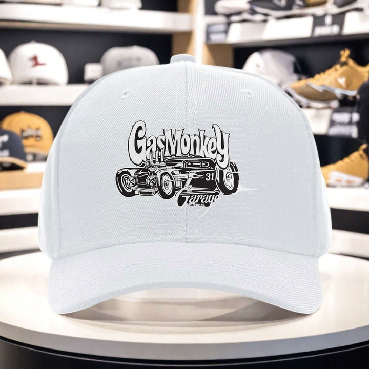 1 gorra fresca con estampado de Gas Monkey Garage, tejido ligero de poliéster, diseño ventilado, gorra de pesca adecuada para todos los géneros, absorbe la humedad, diseño sin estación, ideal para aventuras de mochilero