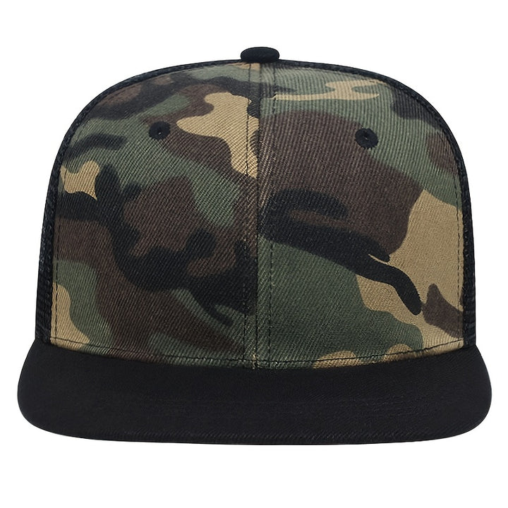 Gorra Unisex de Basquetbol con Diseño Camuflaje, Panel Trasero de Malla y Visera Negra, Cierre Ajustable tipo Snapback, Ligero 100% Acrílico para Uso al Aire Libre, Casual y en Fiestas