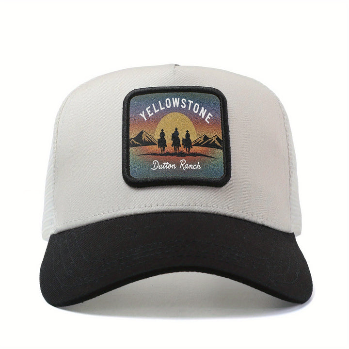 Gorra Unisex de Béisbol con Ajuste Snapback - Gorra Trucker Ligera y Transpirable, Diseño Vaquero del Oeste al Atardecer en Yellowstone, para Hombres y Mujeres, Pesca, Deportes, Casual - Regalo Perfecto para Papá, Mamá, Él, Ella, Accesorio de Verano, Lava
