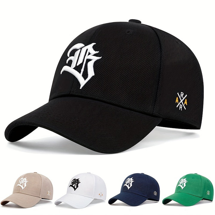Gorra de béisbol bordada con letras de estilo gótico, visera curva para protección solar y ajustable, gorra casual transpirable para papá, sombrero deportivo para el sol para mujeres y hombres
