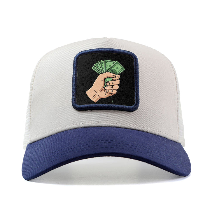 Gorra de camionero de béisbol ajustable con diseño temático de dinero, con una mano agarrando efectivo. Esta gorra de malla transpirable es perfecta para actividades de verano al aire libre y tiene un estilo de anime de dibujos animados de hip hop.