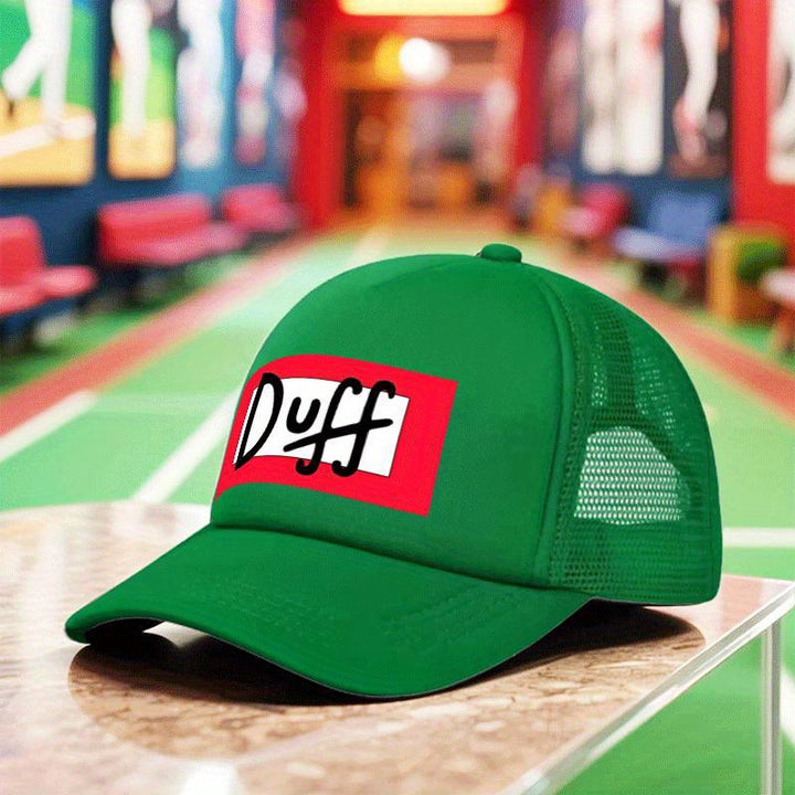 1pc Gorra Clásica Unisex de Malla con Estampado Duff Beer para Verano y Otoño, Gorro Snapback Transpirable para Fiestas al Aire Libre, Camping, Baile Callejero, Running, Fitness y Uso Casual - Regalo Versátil para Vacaciones