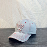 Gorra de Béisbol Bordada con Parche de Mariposa y Ala Ancha, Gorra Duckbill Lavado Desgastada y Rotos, Pequeña Azul Unisex a la Moda que Deja al Descubierto el Rostro