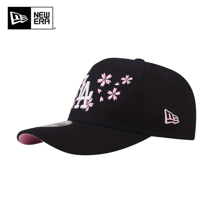 Gorra de béisbol New Era negra con visera curva y tapa rígida, bordado con la letra LA, sombrero unisex ajustable para hombres y mujeres - Moderna, deportiva, casual, para exteriores, camping, picnic y escalada