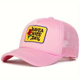 Gorra de béisbol floral para hombres, TEN UN BUEN DÍA, moda de malla de verano, sombrero de camionero para protección solar al aire libre, ajustable, gorra casual para primavera, otoño, viajes, playa y vacaciones