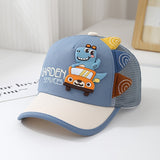 Gorra de Camionero con Dinosaurio para Niños y Niñas, Malla Trasera Ligera Transpirable - Gorro Veraniego para Edades 2-4 Años: Diseño Tierno de Dinosaureo y Truck, Cierre a Presión en Rosa/Beige/Azul/Marrón. Ideal Para Jugar, Fiestas o Uso Casual (Fácil