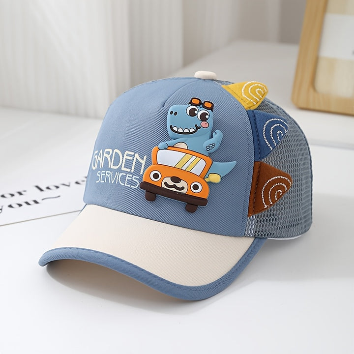 Gorra de Camionero con Dinosaurio para Niños y Niñas, Malla Trasera Ligera Transpirable - Gorro Veraniego para Edades 2-4 Años: Diseño Tierno de Dinosaureo y Truck, Cierre a Presión en Rosa/Beige/Azul/Marrón. Ideal Para Jugar, Fiestas o Uso Casual (Fácil