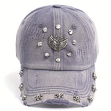 Gorra de béisbol lavada de alta calidad unisex con remaches hechos a mano y patrón geométrico - Sombrero solar ajustable para hombres y mujeres, estilo callejero, ligero, para usar en todas las estaciones, gorra