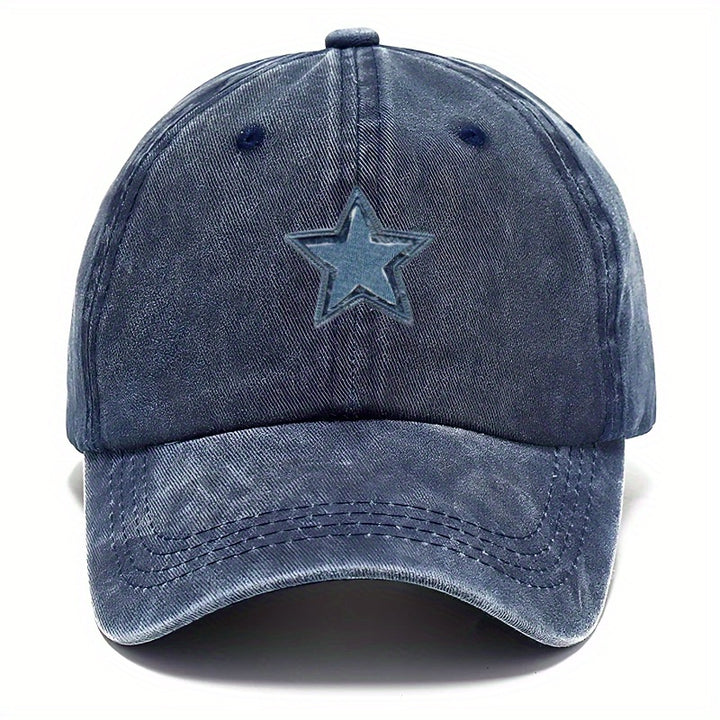 1 Gorra Ajustable con Estampado de Estrella Azul de Cinco Puntas - Sombrero Ligero Retro Unisex para Viajes, Camping y Fiestas, Correa Ajustable, Lavable a Mano, Regalo Perfecto para Papá (Día del Padre, Graduación, Acción de Gracias), Material No Elástic