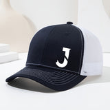 Gorra de béisbol unisex con letra J en el costado, diseño de malla transpirable y visera curva, ideal para primavera y verano. Gorra tipo trucker ajustable, perfecta para actividades al aire libre, deportes, senderismo y pesca