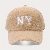 1pc Gorra de Béisbol de Forro Polar de Nueva York - Cierre Ajustable de Gancho y Bucle, Gorro de Invierno Marrón Sólido y Cálido, Ligero y Abrigado para Viajes al Aire Libre y Uso Casual, Gorra de Forro Polar Lavable a Máquina