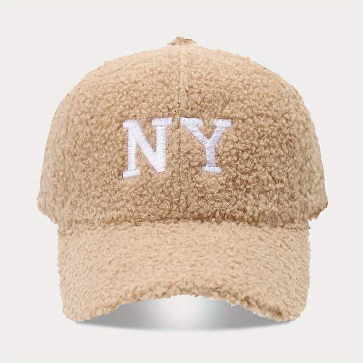 1pc Gorra de Béisbol de Forro Polar de Nueva York - Cierre Ajustable de Gancho y Bucle, Gorro de Invierno Marrón Sólido y Cálido, Ligero y Abrigado para Viajes al Aire Libre y Uso Casual, Gorra de Forro Polar Lavable a Máquina