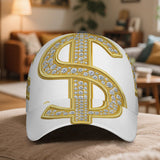 1 gorra de béisbol ajustable con diseño de símbolo de dólar brillante en 2D - Snapback de poliéster con diseño completo, ideal para deportes, moda urbana y carreras al aire libre, Ropa Casual,Accesorio de Festival,Pieza Destacada,Ajuste Cómodo,Material Tr