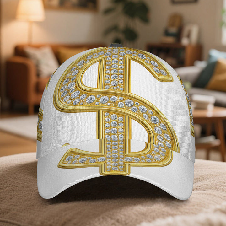 1 gorra de béisbol ajustable con diseño de símbolo de dólar brillante en 2D - Snapback de poliéster con diseño completo, ideal para deportes, moda urbana y carreras al aire libre, Ropa Casual,Accesorio de Festival,Pieza Destacada,Ajuste Cómodo,Material Tr