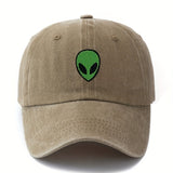 Gorra de béisbol unisex MAKEFGE con bordado de alienígena verde - Tejido ligero, protección solar, ajuste Snapback, diseño transpirable de 6 paneles para camping, viajes, uso casual (/Gris oscuro/Rosa/Azul marino), accesorio de cabeza para exteriores, ala