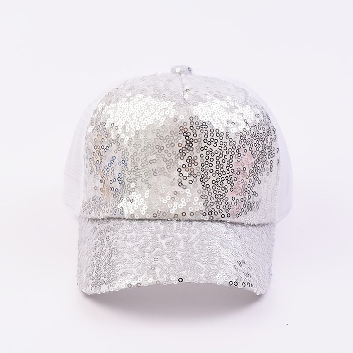 1pc Gorros para niñas Primavera/verano lindos con lentejuelas Gorras de red para jóvenes Gorras de béisbol transpirables para exteriores