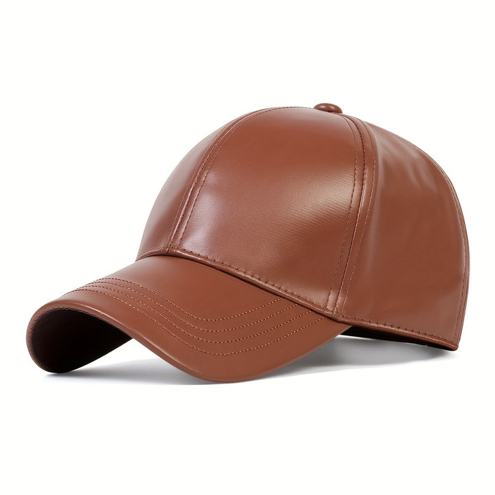 Gorra de béisbol de cuero sintético para hombre - ajustable con cierre de clic, cálida y elegante para viajes de otoño/invierno, fiestas en la playa y salidas informales, opciones en negro, marrón, azul marino, ropa de cabeza de invierno | Gorra de est...
