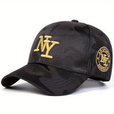 1 Gorra de béisbol de camuflaje con letra NY para hombre, ajustable, protección solar, sombrero casual para primavera y otoño, viajes y vacaciones en la playa.