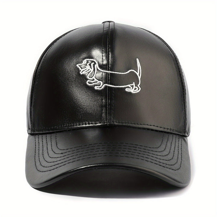 1 Gorra Unisex Ajustable de Cuero PU con Cabeza de Tigre Bordada y Ojos Rojos, Cierre de Botón, Estilo Streetwear para Vacaciones al Aire Libre, Detalles Bordados, Accesorio de Moda, Sombrero Elegante, Tela Duradera, Ideal para Amantes de la Moda