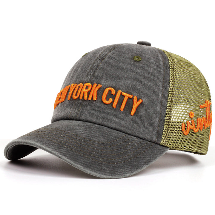 Gorras de béisbol lavables para hombres con bordado de letras, gorra urbana ajustable con hebilla trasera, gorra casual transpirable y cómoda