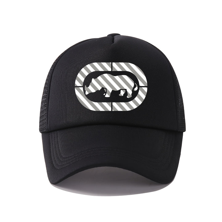 Gorra de béisbol unisex con estampado de rinoceronte RESTZONE, estilo casual, 100% poliéster con malla, ideal para protección solar al aire libre, deportes y pesca