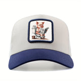 Gorra de béisbol unisex con malla trasera, gorra de pesca ajustable estilo camionero, diseño de cerdo leyendo periódico en el baño, gorra de verano transpirable para exteriores, estampado hip hop y anime