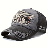 1 gorra de béisbol unisex ajustable con broche, estilo retro desgastado con bordado de tiburón, gorra ligera de ala ancha para todas las temporadas, para hombres y mujeres, deportes casuales al aire libre, ropa con tema marino