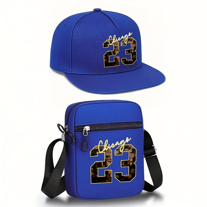2 piezas de Chicago 23, gorra de béisbol con estampado dorado y bolso bandolera, conjunto ajustable con cierre de clic, estilo streetwear para deportes al aire libre, uso casual, regalo perfecto para hombres, logo de Chicago 23, gorra con espalda de ma...