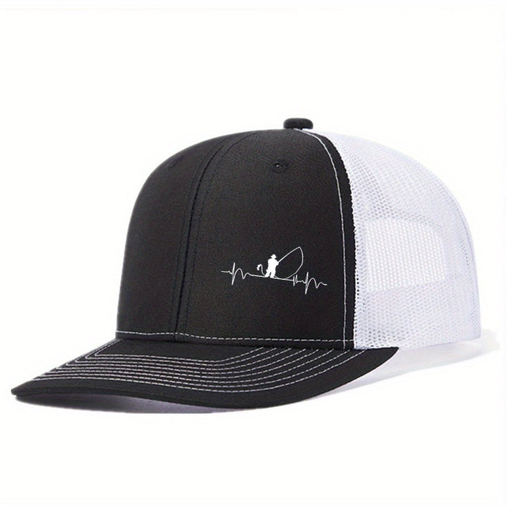 1 Gorra de béisbol de malla con estampado deportivo para hombres, entusiastas de la pesca, alta calidad, exterior, secado rápido, borde curvo, gorra ajustable transpirable unisex