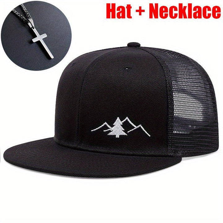 2 piezas (Gorra + Collar) Gorra de camionero transpirable con bordado de pino para hombre, gorra ajustable deportiva unisex, regalo