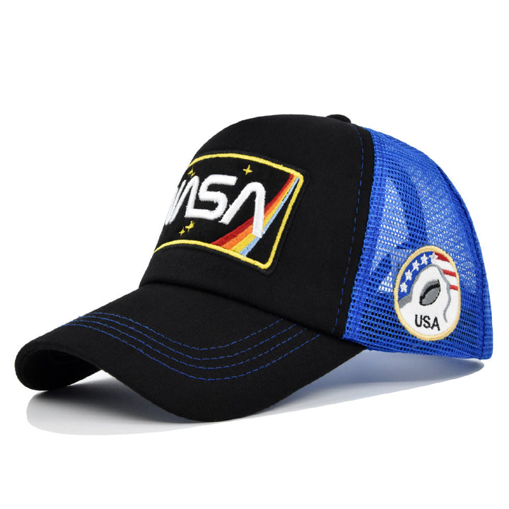 Gorra de béisbol para hombre con temática de NASA, bandera y logo de NASA - Parte trasera de malla transpirable, cierre snapback ligero, comodidad para todas las estaciones, sombrero para el sol con visera curva para exteriores, deportes y uso casual - Di