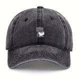 1 pieza de gorra de béisbol bordada con dibujos animados de gatitos grises y blancos, ajustable, ligera, transpirable, para todas las estaciones, poliéster, 100g/m², con instrucciones de cuidado de lavado a mano.