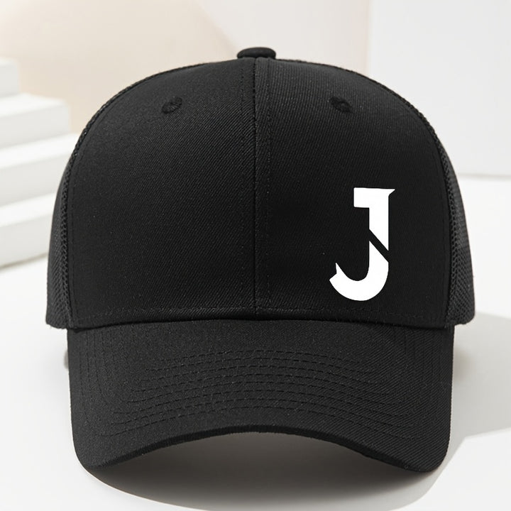 Gorra de béisbol unisex con letra J en el costado, diseño de malla transpirable y visera curva, ideal para primavera y verano. Gorra tipo trucker ajustable, perfecta para actividades al aire libre, deportes, senderismo y pesca