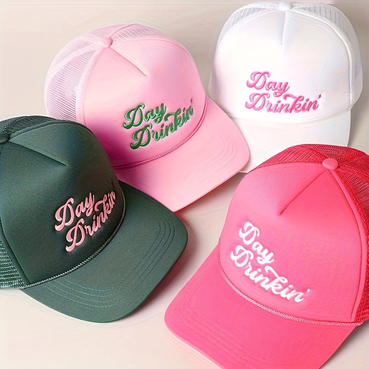 Paquete de 1 Gorra de Béisbol Bordada para Beber al Día - Sombrero de Camionero Ajustable Unisex con Malla en la Parte Posterior, Ligera y Transpirable para el Verano, Ideal para Golf, Exteriores y Uso Diario (Rosa, Verde, Blanco, )
