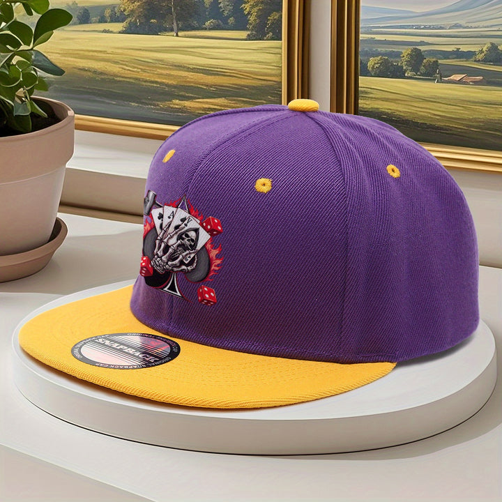 Una gorra de béisbol de verano para hombre con diseño de esqueleto sosteniendo cuatro espadas y un gotero en un estilo de dos tonos, adecuada para hombres y mujeres, con hebilla ajustable.
