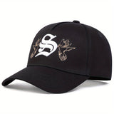 Gorra de Béisbol Ajustable para Mujer con Diseño Floral y Letra S, Gorro Transpirable de 5 Paneles para Primavera/Otoño, Playa o Fiestas - Beige//Verde, Accesorio Casual y Estiloso, Duradero