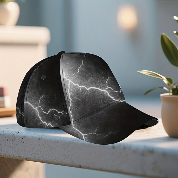 1 gorra de béisbol eléctrica con estampado de tormenta - Ajustable con cierre, diseño de rayo con textura de mármol en blanco y , patrón griego, ligera y casual para uso diario, fiestas y vacaciones (textura de mármol)
