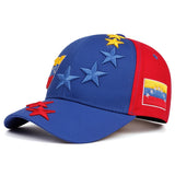 Gorra deportiva con diseño de bandera de Venezuela, bordado en 3D de estrella patriótica, azul y rojo intenso, de poliéster ligero, gorra casual para hombre y mujer, lavable a mano, gorra de béisbol